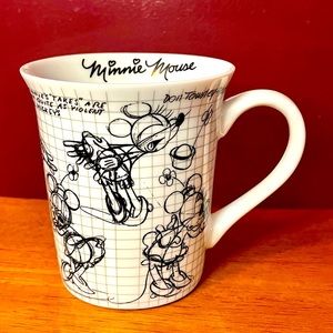 Walt Disney Sketchbook Minnie Mouse Mug Cup Black White Drawing Comic Art